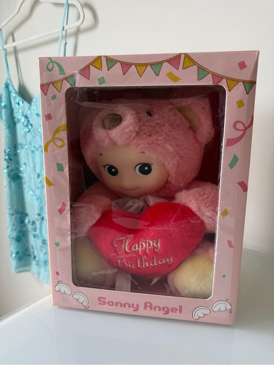 Sonny Angel Other - Sonny Angel Pink Plush Bear Doll with Red 'Happy Birthday' Heart